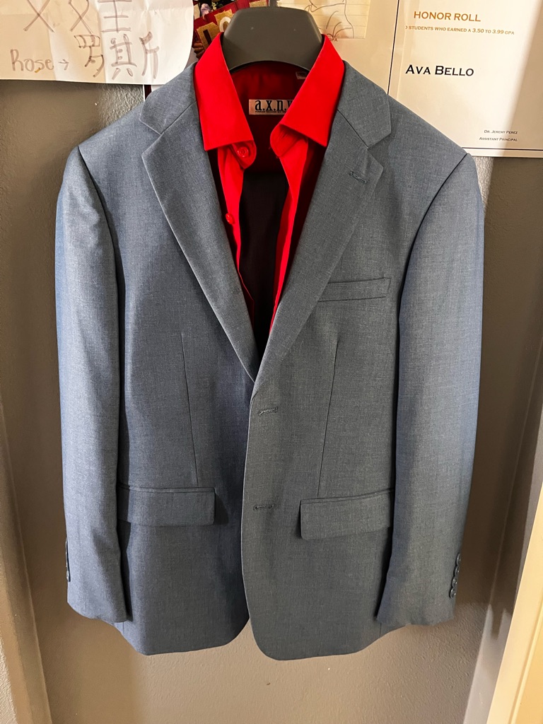 Blue Men’s 3 Piece Suit With Red Shirt